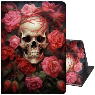 Imagem de Capa para Samsung Galaxy Tab S6 Lite 10,4 polegadas modelo 2022/2020, capa inteligente de couro PU, suporte ajustável com função automática de hibernar e despertar, caveira rosa