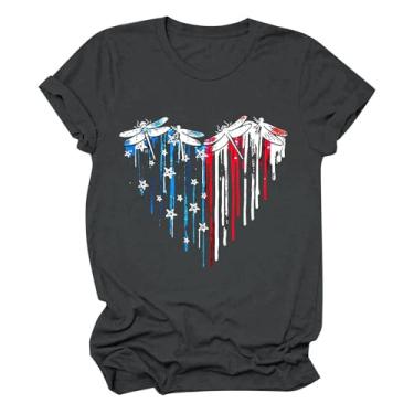 Imagem de Camiseta feminina America Apparel com bandeira de listras estrelas, roupa do Memorial Day, camisetas femininas vermelhas e azuis, Cinza escuro, G