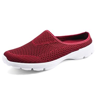 Imagem de baobeijiadao Tênis feminino de malha, sem cadarço, sem costas, sem cadarço, antiderrapante, para caminhada, Vinho tinto, 34