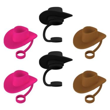 Imagem de Gralara Tampa de palha para beber, tampa de pontas de palha de silicone, protetor de palha em forma de chapéu de cowboy criativo e à prova de respingos para, Mistura de 6 unidades