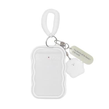Imagem de Suporte de cartão de foto Kpop de acrílico transparente com chaveiro de urso fofo, estojo de exibição de foto de cartão de identificação de crédito porta-crachá