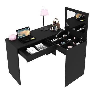 Imagem de Penteadeira/Escrivaninha de Canto 110cm com Espelho e 1 Gaveta Multimóveis CR25279 Branco