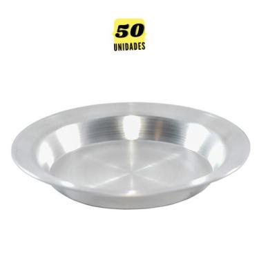Imagem de Kit Com 50 Pratos Merenda Escolar Aluminio Reforçado N 22 Jogo Almoço 