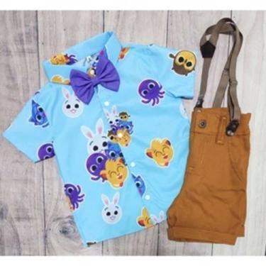 Imagem de Conjunto Menino Linha Premium Temático Bolofofo +Bermuda +Suspensório 