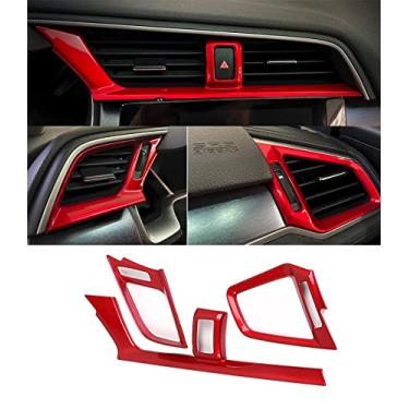 Imagem de KELEIMAI Acessórios de carro aptos para Honda 10ª geração Civic 2016-2021 console interior painel painel ar condicionado saída de ventilação acabamento moldura (vermelho) ABS 3 peças