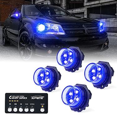 Imagem de Xprite Kit de luzes de polícia estroboscópicas de LED azul, 20 padrões intermitentes de luz de advertência com painel de controle, para veículos de emergência, voluntários, carros, caminhões, UTV, SUV, 4 peças