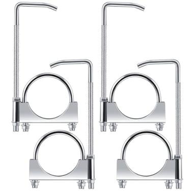 Imagem de Datanly 4 peças de braçadeira universal de escapamento de 6 cm com gancho, feita de braçadeira resistente com tubo de escape de suspensão de silenciador traseiro para carros, caminhões e tubos