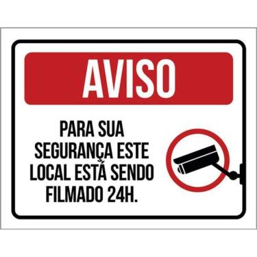 Imagem de Kit 3 Placas De Aviso Para Sua Segurança Local Filmado 24H