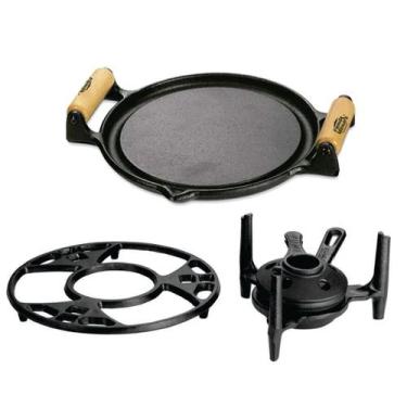 Imagem de Fogareiro Ferro Fundido Com Bifeteira E Aparador Fogo forte - Panela M