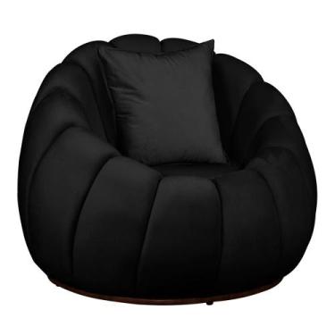 Imagem de Poltrona Concha com Almofada Base Fixa Veludo Preto - Vallisa Decor
