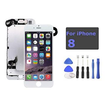 Imagem de Tela LCD branca de reposição para iPhone 8 de 4,7 polegadas com alto-falante de orelha de câmera sensor de proximidade conjunto completo digitalizador com kit de ferramentas de reparo
