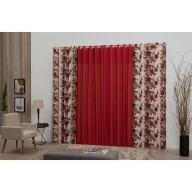 Imagem de Cortina De Sala Quarto Estampada 3.00m Largura x 2.50m Altura Vermelha