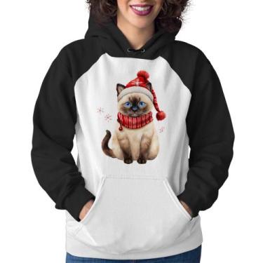 Imagem de Moletom Feminino Gato Natalino Gorro e Cachecol - Foca na Moda, Branco