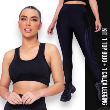 Imagem de Kit conjunto TOP ALÇA MÉDIA bojo + CALÇA LEGGING REDINHA Feminino Acad