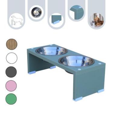 Imagem de Comedouro Elevado Duplo Gato Cachorro Pet MDF Nick Verde - Inox - Made