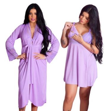 Imagem de Kit Robe Roupão Longo e Camisola Amamentação Confortável Prática Mater