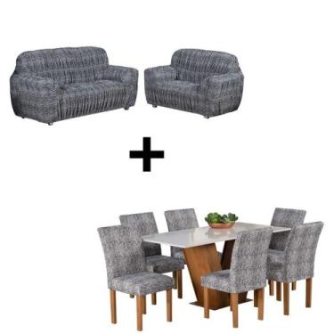 Imagem de Kit Capa De Sofá 2x3 Lugares + 06 Capa De Cadeira Estampada - florenza