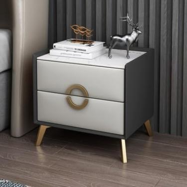 Imagem de Mesa de cabeceira pequena para móveis de quarto, cômoda de madeira para quarto, mesa lateral de café com armazenamento, mesa de cabeceira com 2 gavetas, mesa de cabeceira de madeira maciça, cinza
