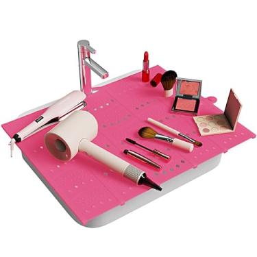 Imagem de Johamoo Capa de pia de banheiro para espaço no balcão, tampa de pia dobrável, tapete organizador de maquiagem de silicone economiza espaço, banheiro pequeno e trailer trailer acessórios essenciais de