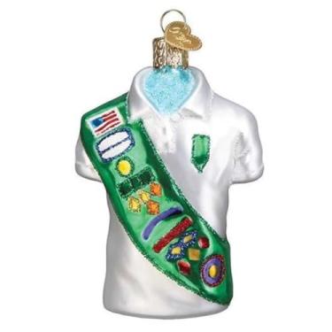 Imagem de Old World Christmas Ornamentos para garotas, uniforme escoteiro, vidro soprado para árvore de Natal