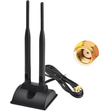 Imagem de Geekstory Antena WiFi com conector macho RP-SMA 2,4 G 5,8 G banda dupla 6dBi antena WiFi base magnética cabo de 1,2 m para roteador sem fio placa de rede WiFi