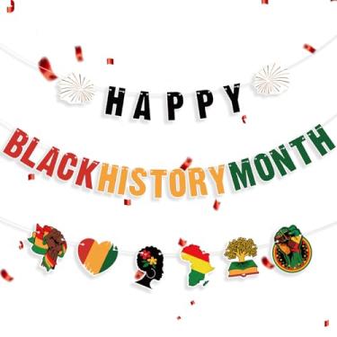 Imagem de Fanfanwin 2 Pçs Happly Banner Mês História Negra Pré-amarrado Cartolina Mês História Preta Decorações Penduradas Vermelho Amarelo Verde Decoração para Feriado Nacional Afro-Americano Juneteenth Party