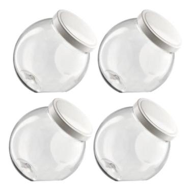 Imagem de Kit 4 Pote Plástico Baleiro 500ml Tampa Rosca Branca Pote Doces Mantim