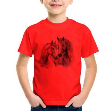 Imagem de Camiseta Infantil Cavalo e Égua - Foca na Moda, Vermelho, 14