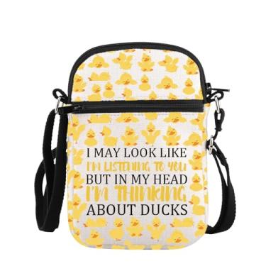 Imagem de PLITI Duck Gift Duck Lover Gift I May Look Like I'm Listening To You But In My Head Bolsa tiracolo amarela para mulheres, Bolsa Zcbag Thinking Duck
