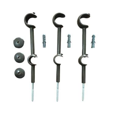 Imagem de Kit 3 Suportes Alongado Duplo Para Varão Alumínio 28/19mm - ART DECORA