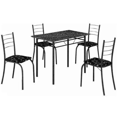 Imagem de Mesa Rio Tampo Granito Preto 100x60cm com 4 Cadeiras Tubular Branco Teixeira Cor Cinza com Preto