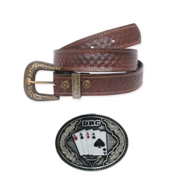 Imagem de Kit Cinto Country Entalhado + Fivela Drc Carta Baralho Truco, 120