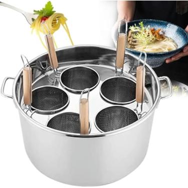 Imagem de Panela de aço inoxidável de 3/4/5 furos com cesta de inserção de filtro, panela de aço inoxidável, conjunto de panela de bolinho de massa e vegetais, para cozinha doméstica, 5 furos