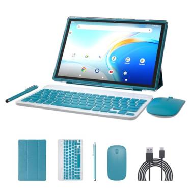 Imagem de Tablet 2 em 1 com sistema operacional Android 14 de 10 polegadas, tablets com teclado, mouse, capa, caneta, 64 GB de ROM + 8 GB de RAM, câmera dupla de 2 MP + 8 MP, processador Quad Core, bateria de