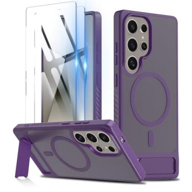 Imagem de KEKBOXQ Capa para Samsung Galaxy S25 Ultra com 2 protetores de tela, capa magnética para Galaxy S 25 Ultra com MagSafe e suporte invisível à prova de choque para capas de telefone S25 Ultra, roxa