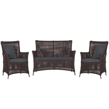 Imagem de Jogo Sofá e 2 Poltronas de Área Igapó Alumínio Pintura Preta Corda Náutica Estofado 11 Trama