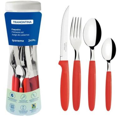 Imagem de Faqueiro Tramontima Ipanema Vermelho Jogo de Talheres 24 peças Pote Pl