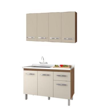 Imagem de Armário de Cozinha Suspenso Mara Com Balcão De Pia Anita 120m Sem Tampo - Savana/Off White Móblis