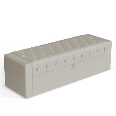 Imagem de Calçadeira Báu Queen Size Atena 160cm Capitonê Sintético Bege - Abmaza