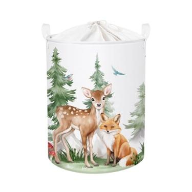 Imagem de HUUMONSS Cesto de roupa suja dobrável para bebês Forest Animals Cesta de armazenamento infantil urso raposa grande caixa de presente para meninos meninas caixa de brinquedo para berçário, veado, 63L