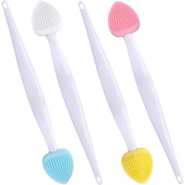 Imagem de Winsyison 4 pincéis de silicone para esfoliação labial, escova esfoliante labial dupla face para lábios escuros, ferramenta de limpeza labial em forma de coração para remover a pele morta - rosa, azul