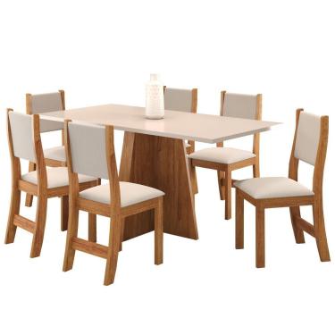 Imagem de Conjunto De Jantar Mesa Retangular Jacarta Com 6 Cadeiras Sol Mel/blonde/marfim