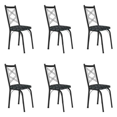 Imagem de Kit 6 Cadeiras De Cozinha Delaware Estampado Mosaico Silver Pés De Ferro Preto