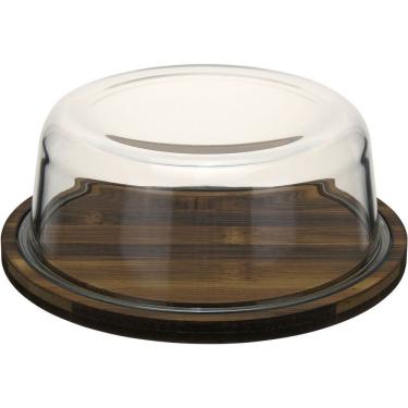 Imagem de Queijeira Redonda Home&co Com Tampa De Vidro Madeira 8x21x21cm Natural
