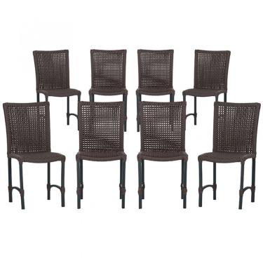 Imagem de 8 Cadeiras De Jantar Cannes De Alumínio Pintura Preta Trama Marrom