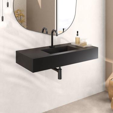 Imagem de Cuba Esculpida De Porcelanato Para Banheiro Alto Padrão 100x45x15cm Acetinado Preto