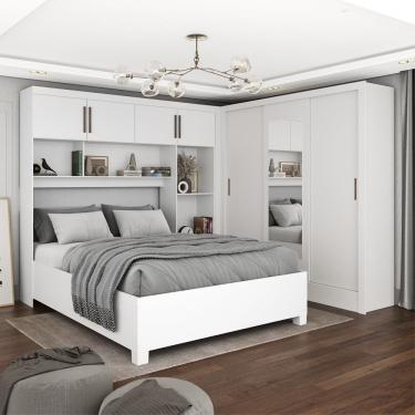 Imagem de Guarda-roupa Casal Modulado 4 Portas Com Cama Santiago 3 Portas Com Espelho 5 Gavetas Branco