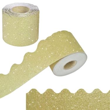 Imagem de TZIFQO Adesivos De Borda Boletim 65 Pés, Bordas Decorativas Brilhantes, Recortadas, Para Festa Em Sala Aula, Faixas Decoração Aula (Dourada)