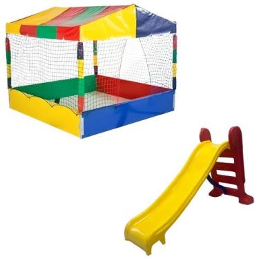 Imagem de Piscina de Bolinhas Quadrada 1,50m Escorregador Médio Playground Infan