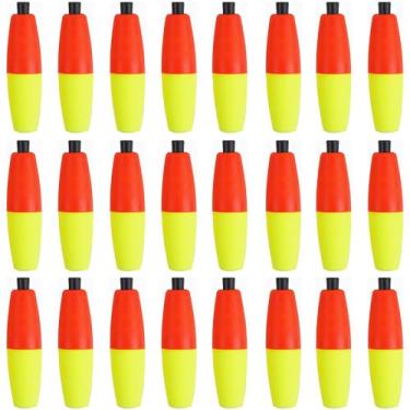 Imagem de VATEICO Boias de pesca para peixe-gato, boia de espuma para pesca de charuto, plataforma de pompano, rolhas de pesca, boia para pesca em água doce e salgada (vermelho e amarelo, 6,3 cm - 24 peças)